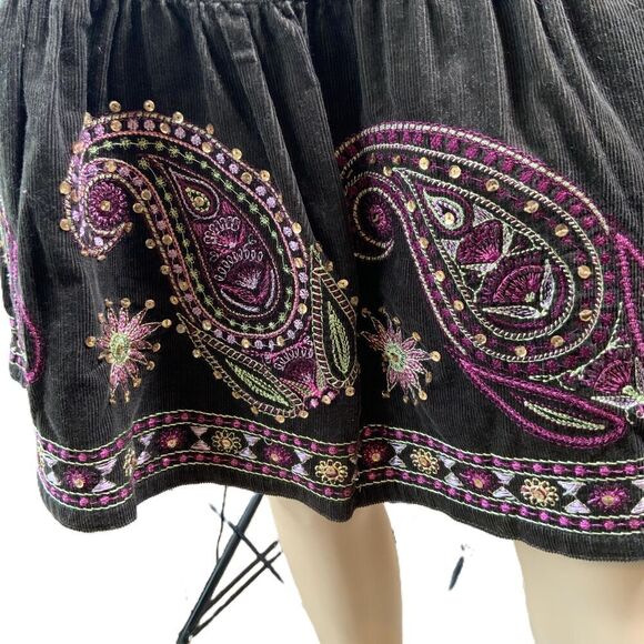 Junction West Brown Pink Embroidered Paisley Skirt Sz 10 Boho Indie Kawaii Fairy - Picture 3 of 13